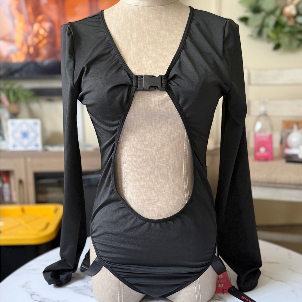 ***SOLD***Black long-sleeve cutout bodysuit for festival or costume